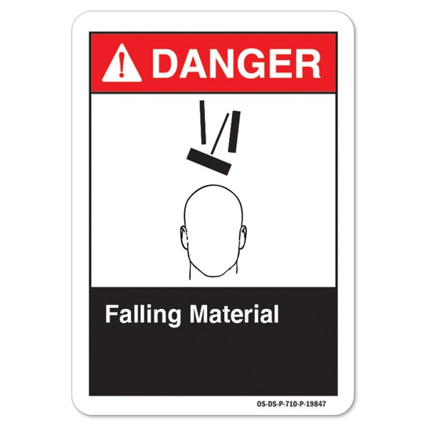 ANSI Danger Sign, Falling Material, 18in X 12in Decal, 12" H, 18" W, Landscape, Falling Material